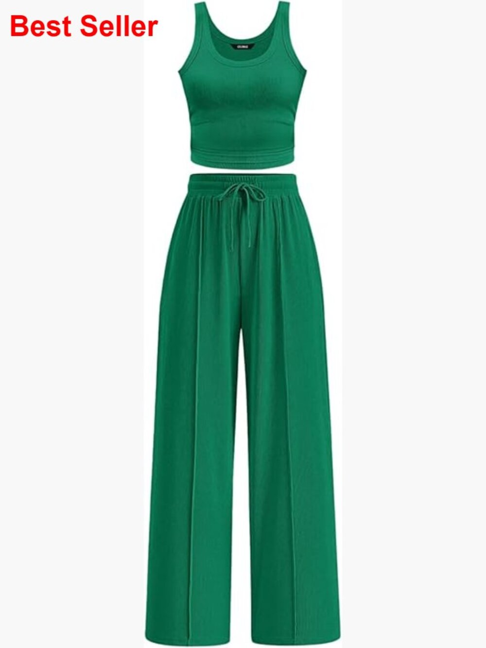 Ribbed Knit Two Piece Lounge Set with Wide Leg Pants and Tank Top